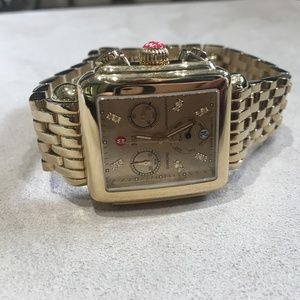 Michele Deco Gold Face Gold Band Watch